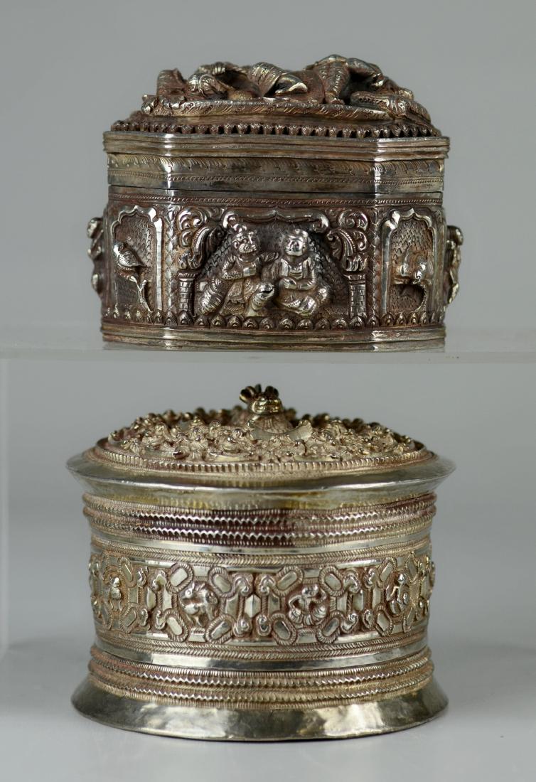 (2) Burmese Silver Betel Boxes,19th c (1 of 5)
