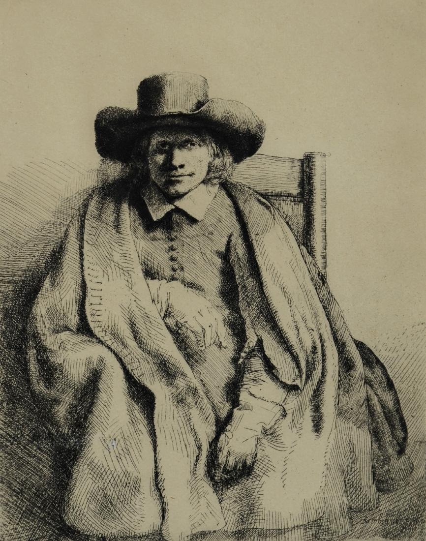 After Rembrandt, etching on paper "Clement de Jonghe, (1 of 2)