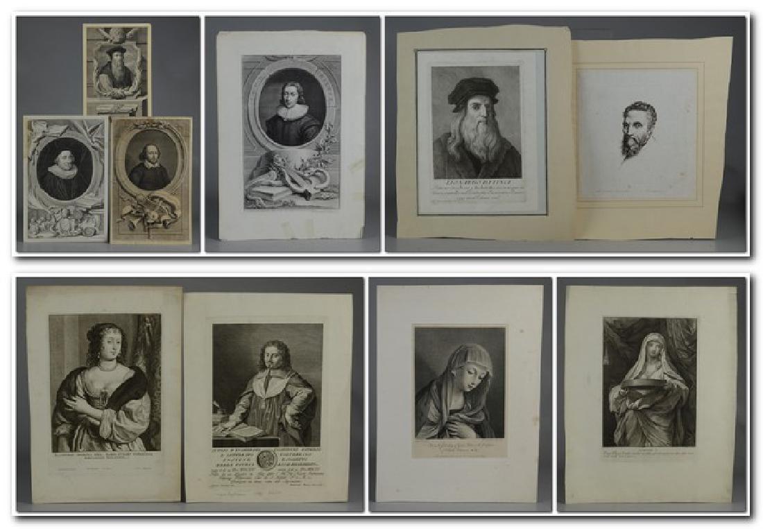 (10) Etched and engraved portraits of the 17th-18th: (10) Etched and engraved portraits of the 17th-18th centuries, inc Thomas Cranmer, Tommaso Inghirami, Maria Stuart, Michaelangelo, Leonardo Da Vinci, John Milton, William Shakespeare, etc, largest 14-