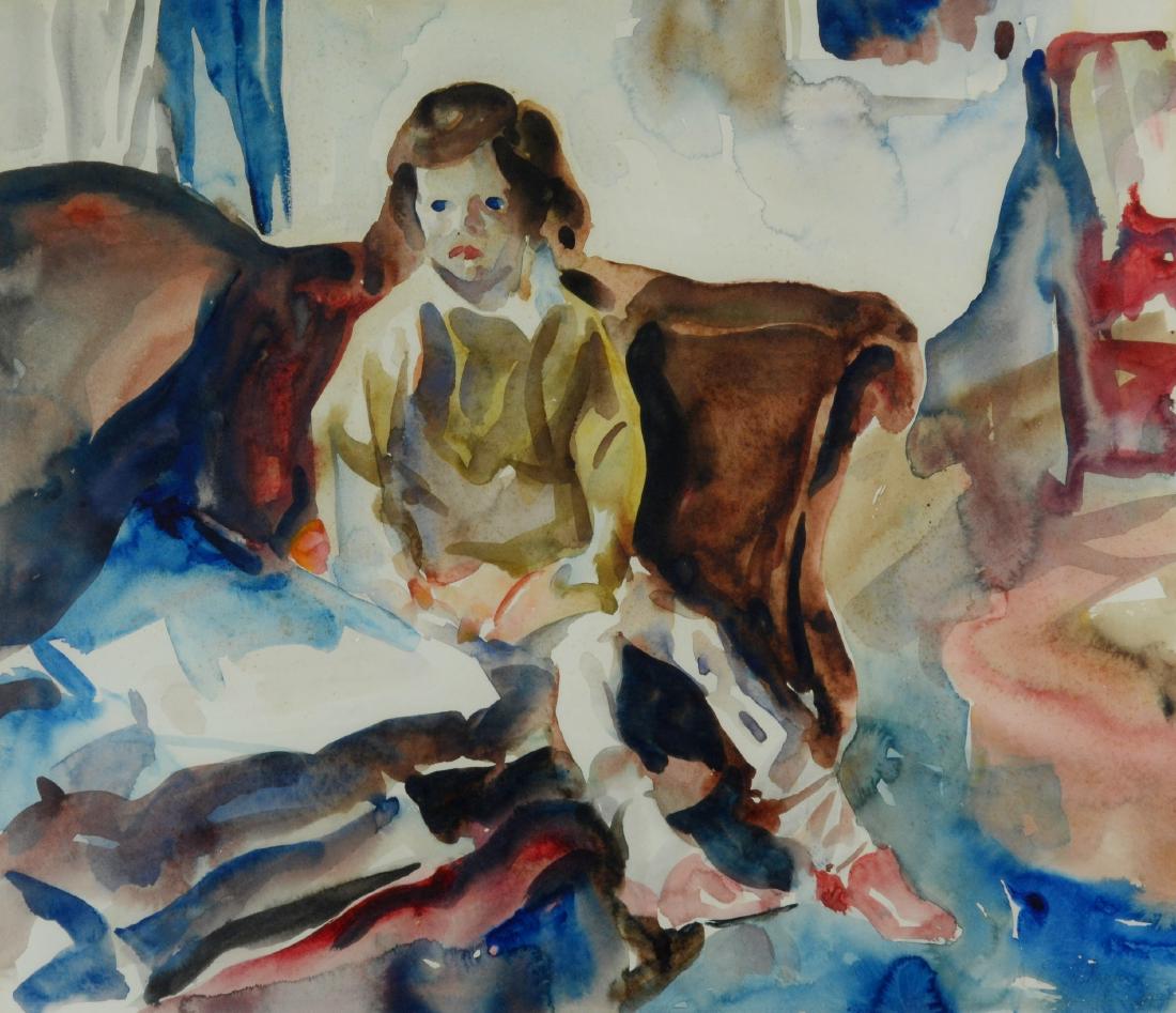 John Costigan Watercolor, Seated Child On Sofa (1 of 3)