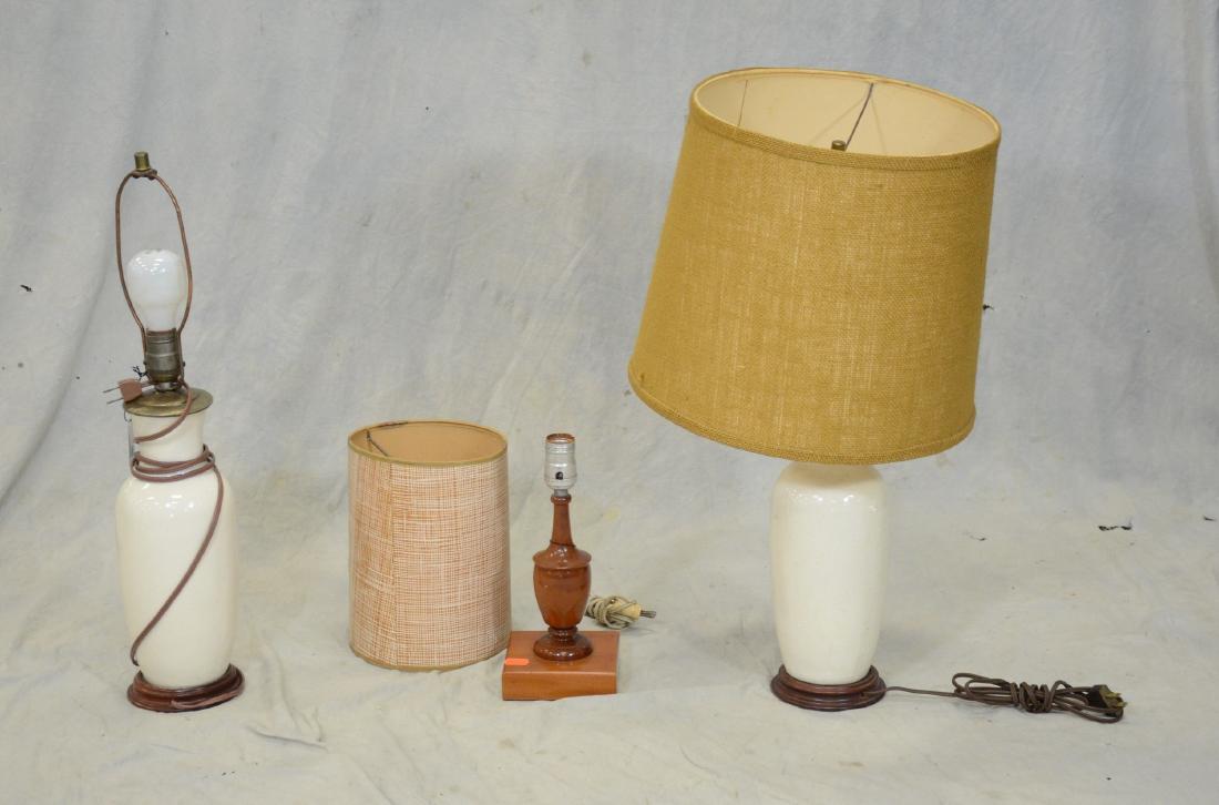 (3) White Ceramic And Wood Lamps (1 of 1)