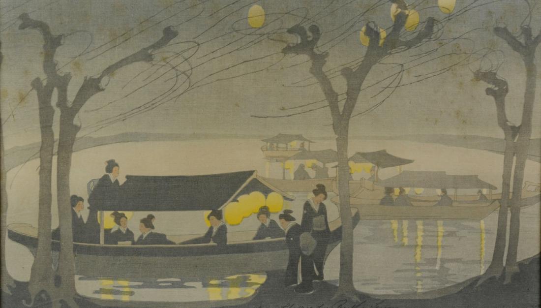 Bertha Lum Woodblock Print, "On The River" (1 of 2)