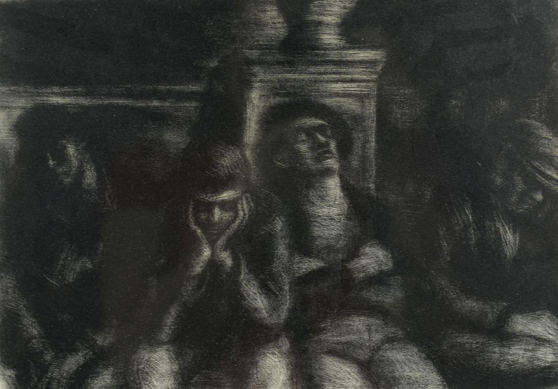 Julius Bloch Lithograph, "Park Benchers" (1 of 2)