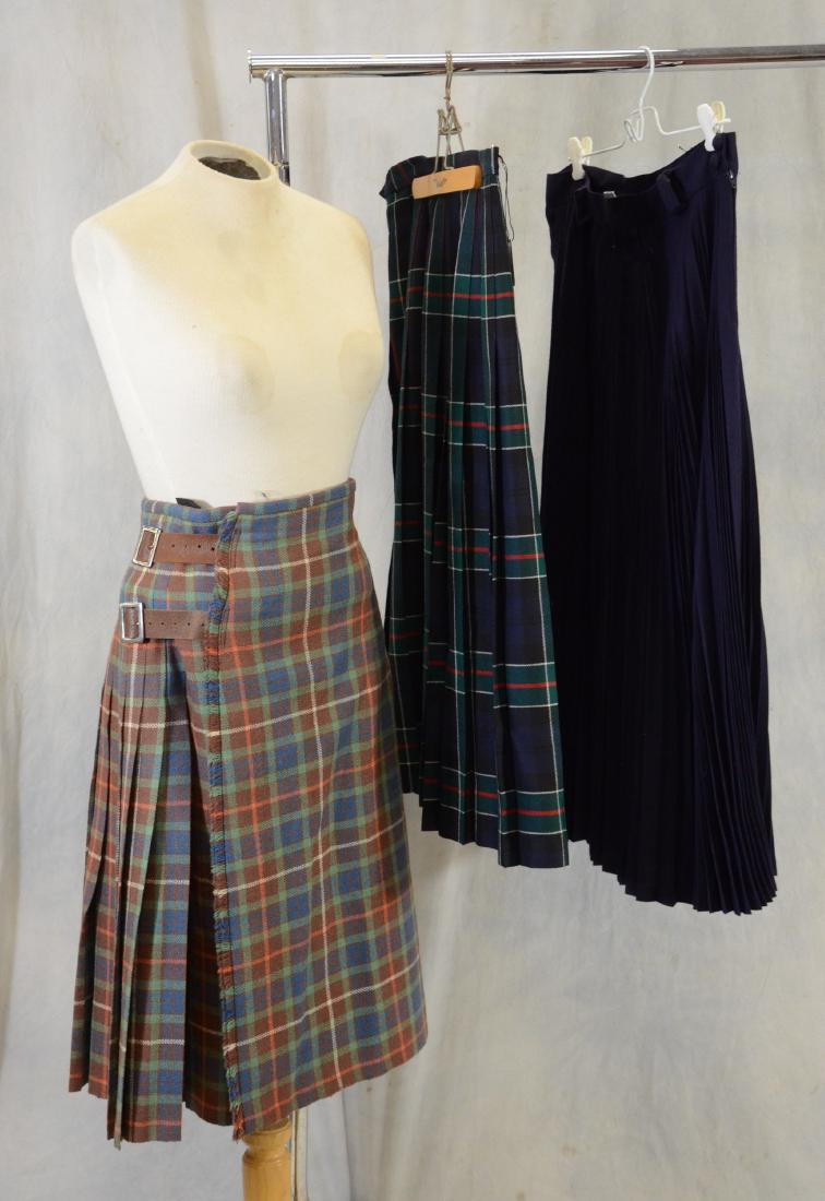 Vintage Burberrys Wool Skirt: Vintage Burberrys Pleated Wool Skirt In Navy With Two Accompanying Plaid Vintage Wool Skirts.