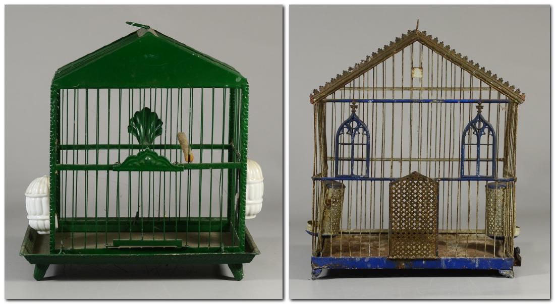Victorian Green Bird Cage w/ Pr White Milk Glass (1 of 5)