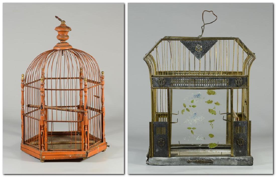 Rare Art Bird Cage w/ Turned Brass  c1910  Solid, heavy (1 of 4)