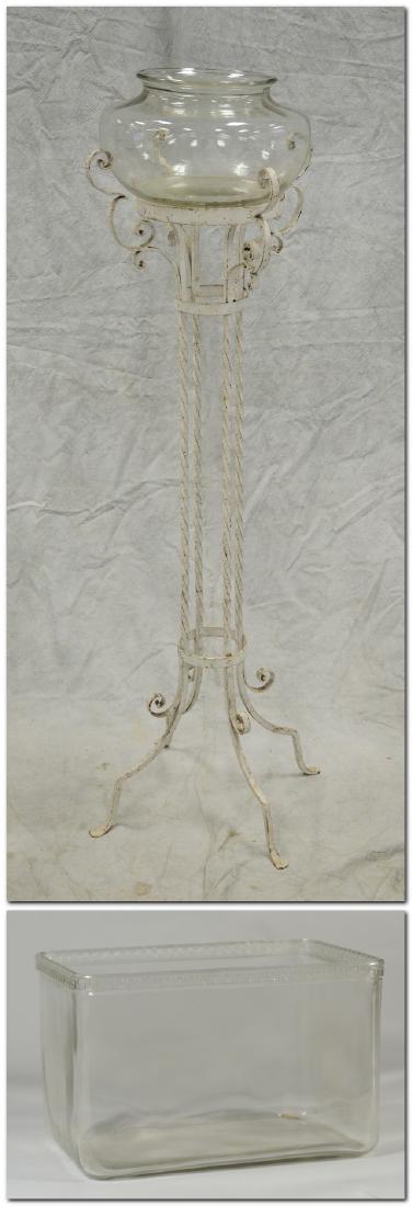 Mid Century Wrought Iron & Glass Fish Bowl c1950; (2) (1 of 3)