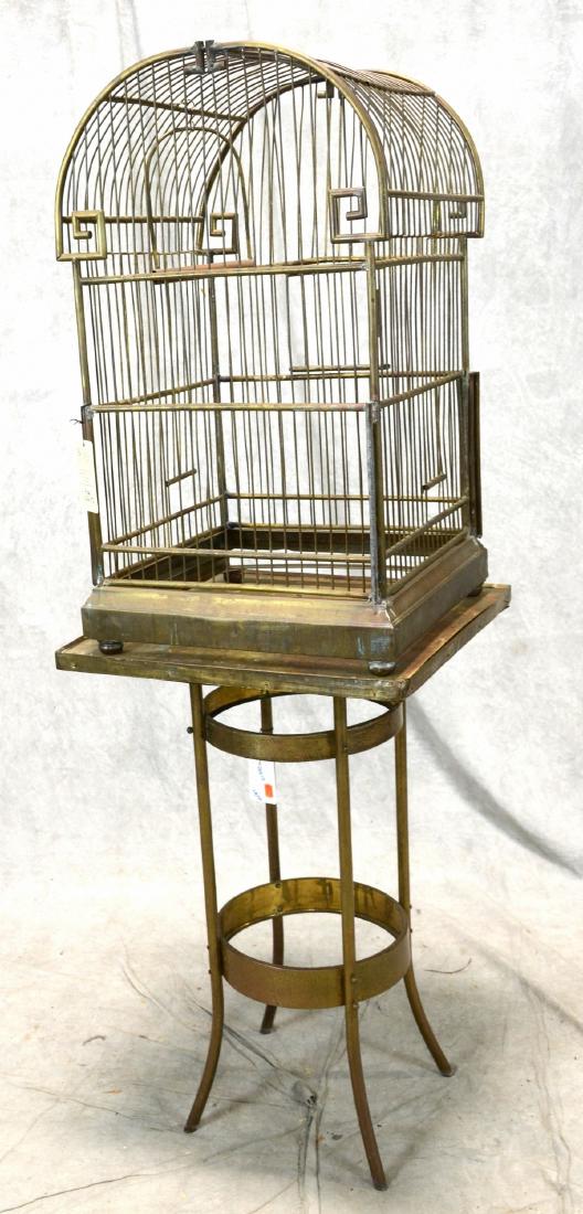Lg Edwardian Brass Parrot Bird Cage w/ Stand  c1900 (1 of 1)