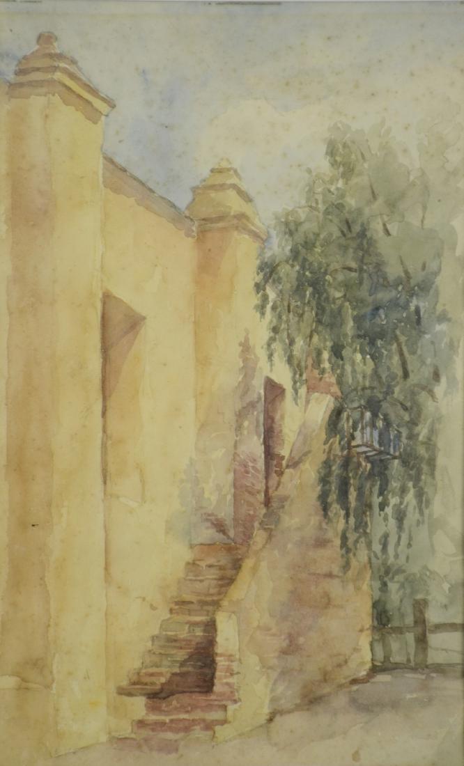 Unsigned watercolor on paper, steps leading up to an (1 of 2)