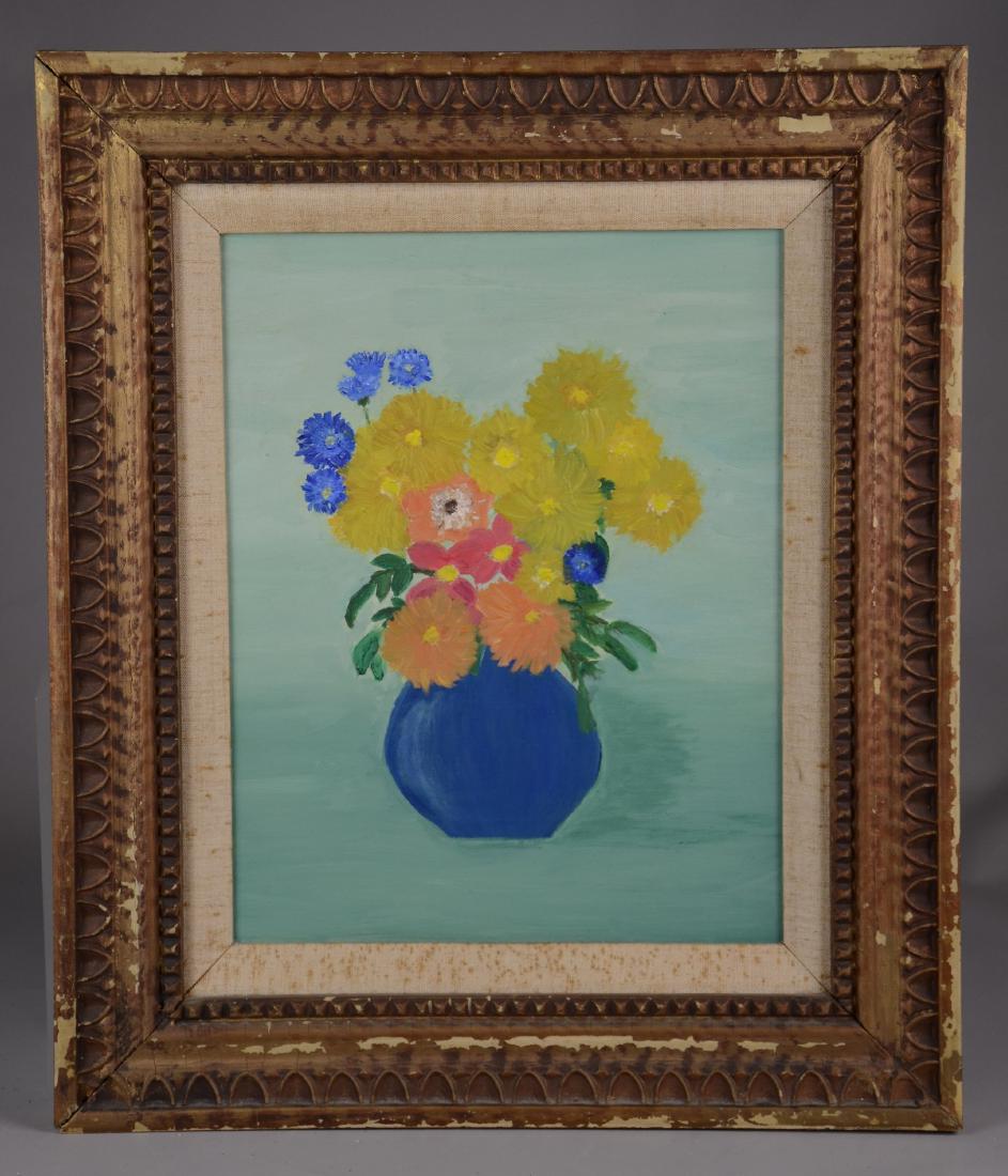 Yolanda Pinto, still life of flowers in a vase: Yolanda Pinto, still life of flowers in a vase, acrylic on canvas, unsigned, 14" x 11", framed size 20" x 17", very good condition