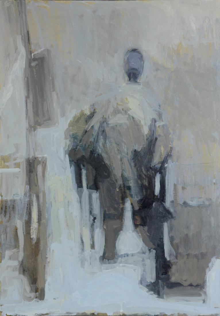 Roger Chavez, American, PA, 20th c, oil on canvas,: Roger Chavez, American, PA, 20th c, oil on canvas, "Figure in Studio", 22-1/2" x 15-1/4", framed size 24" x 17-3/4", in a narrow wood frame