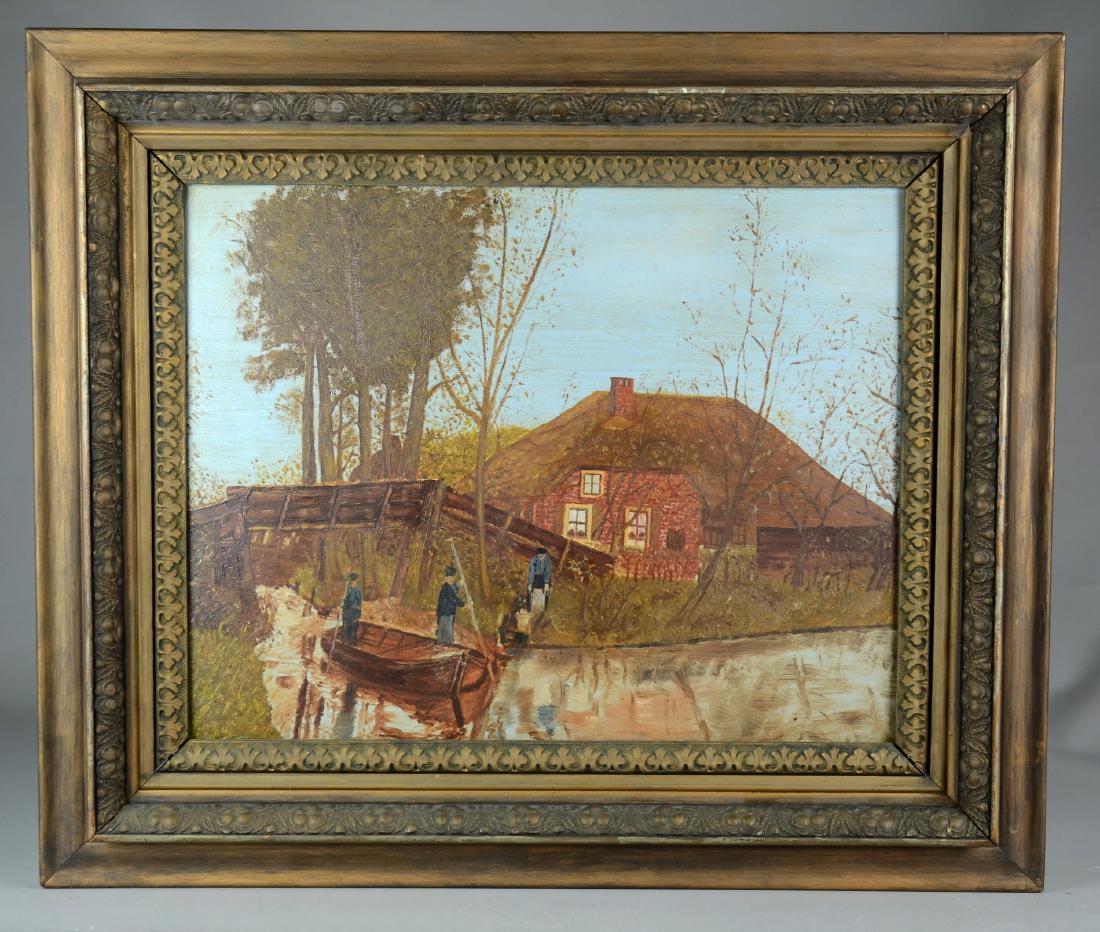 Unsigned oil on canvas, men rowing a boat (1 of 1)