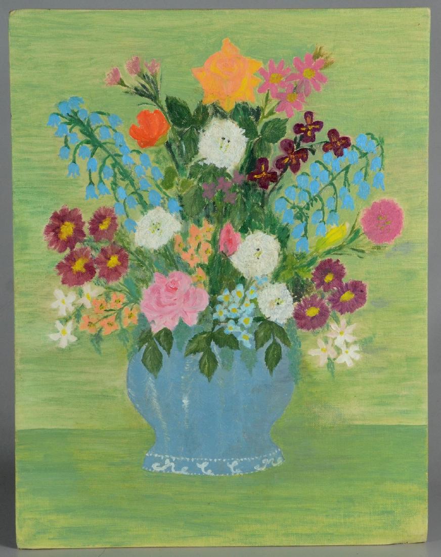 Joseph Pinto Sr. (20th C. Italian/American) still life: Joseph Pinto Sr. (Italian-American, 1915-1997), still life of potted flowers, acrylic on canvas board, 18" x 14", good condition, corners bumped