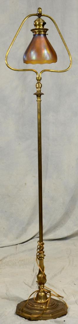 Brass floor lamp w/iridescent glass shade, 58-1/2" h (1 of 2)