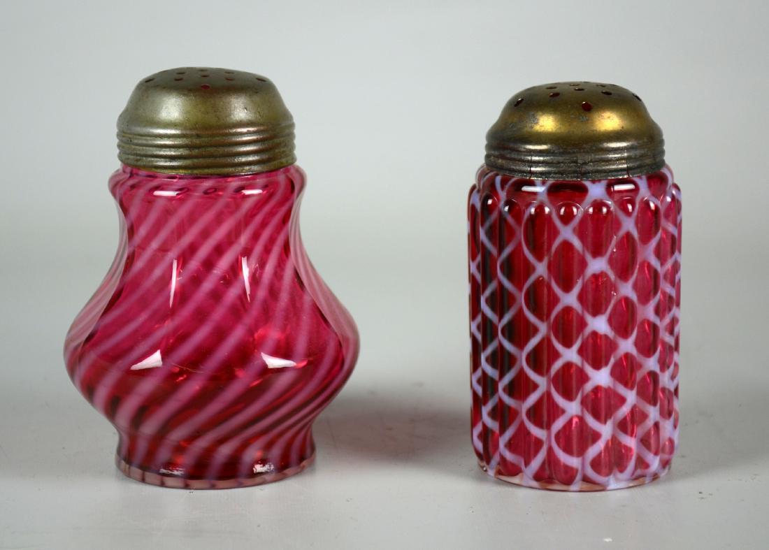 (2) Cranberry Glass Sugar Shakers (1 of 2)