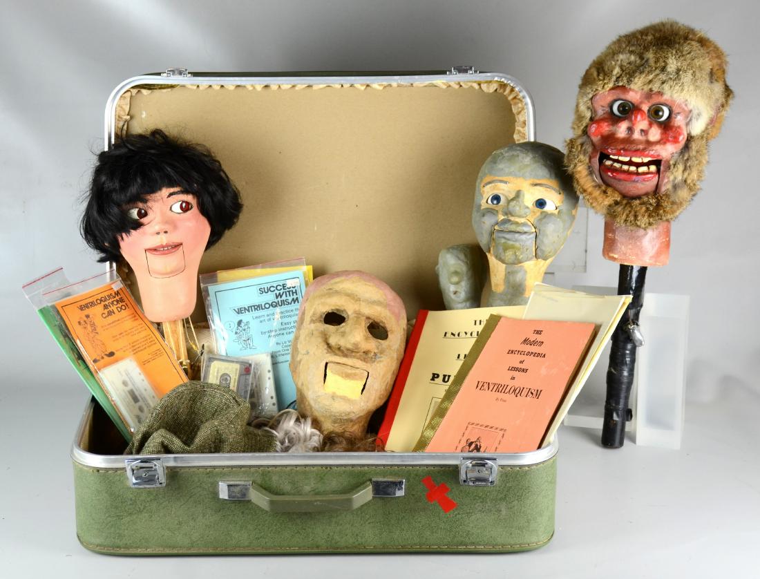 (3) Ventriloquist Dummy Heads, Lessons, Green Case (1 of 8)