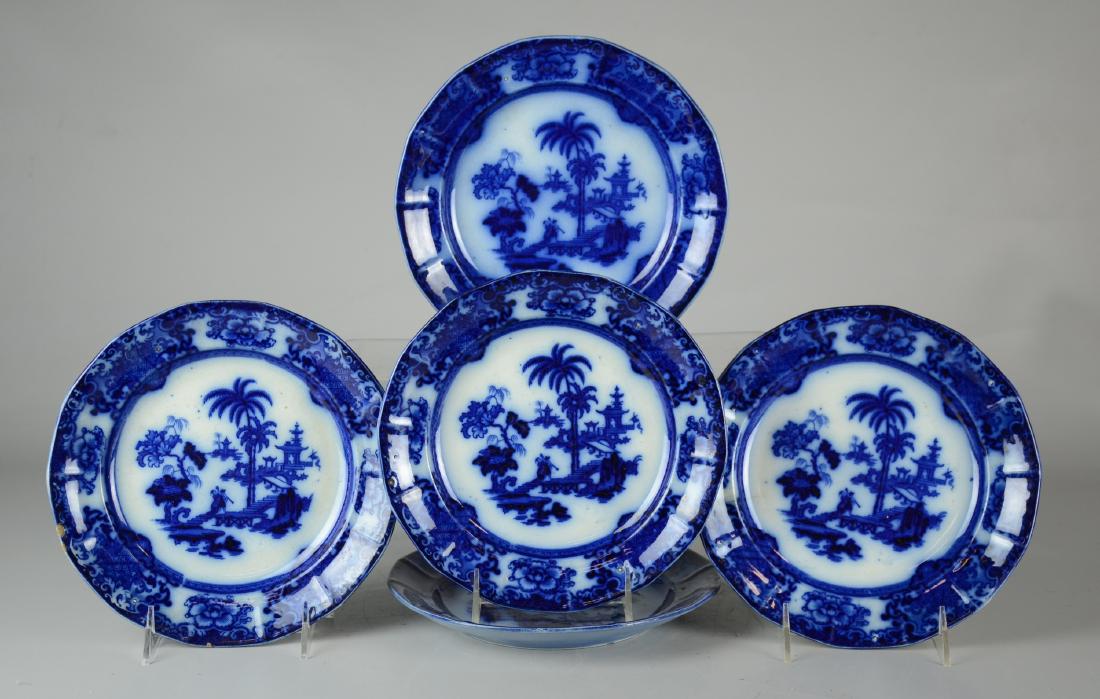 (5) Flow Blue Porcelain Shapoo Pattern Plates (1 of 5)