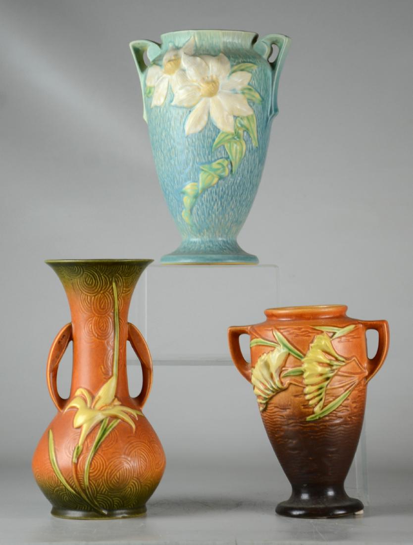 Roseville pottery vases, Clematis 11110", Freesia