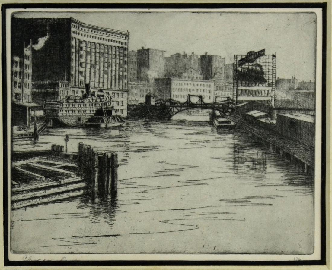 Charles Dahlgreen Etching "Chicago River" (1 of 2)