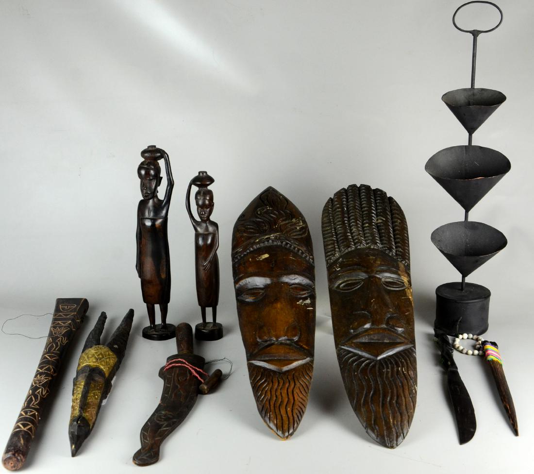 (9) Carved Ethnic Items and Metal Container (1 of 6)