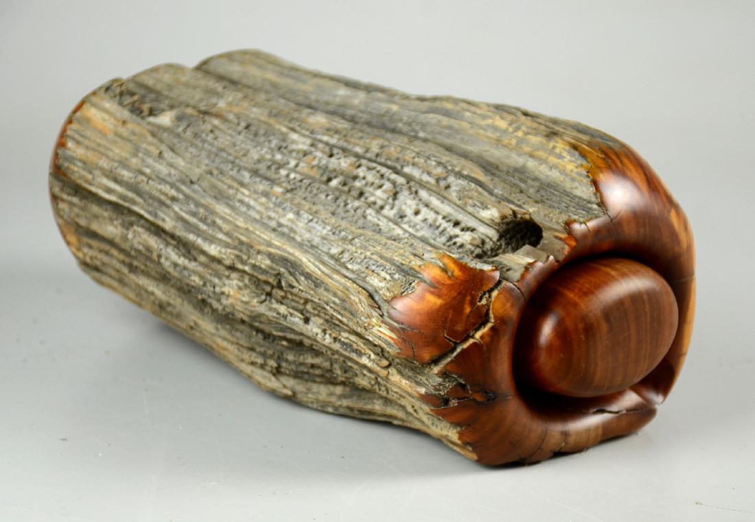 Paul Brimhall Rustic Wood Jewelry Box: Rio Grande Woodworking 1-drawer jewelry box made from an old cedar post, velvet lined drawer, signed "Paul Brimhall" on drawer, 10" l x 6" w x 4-1/2" h