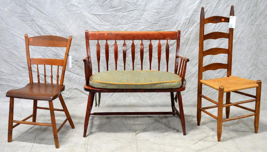 Arrowback bench, ladderback rush seat side chair, (1 of 1)