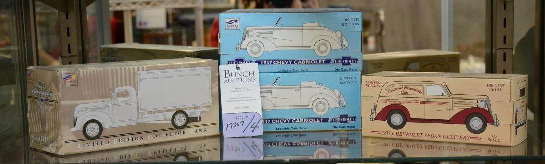 Shelf #57 - (4) Old Chevy collectible models, 3 banks (1 of 1)