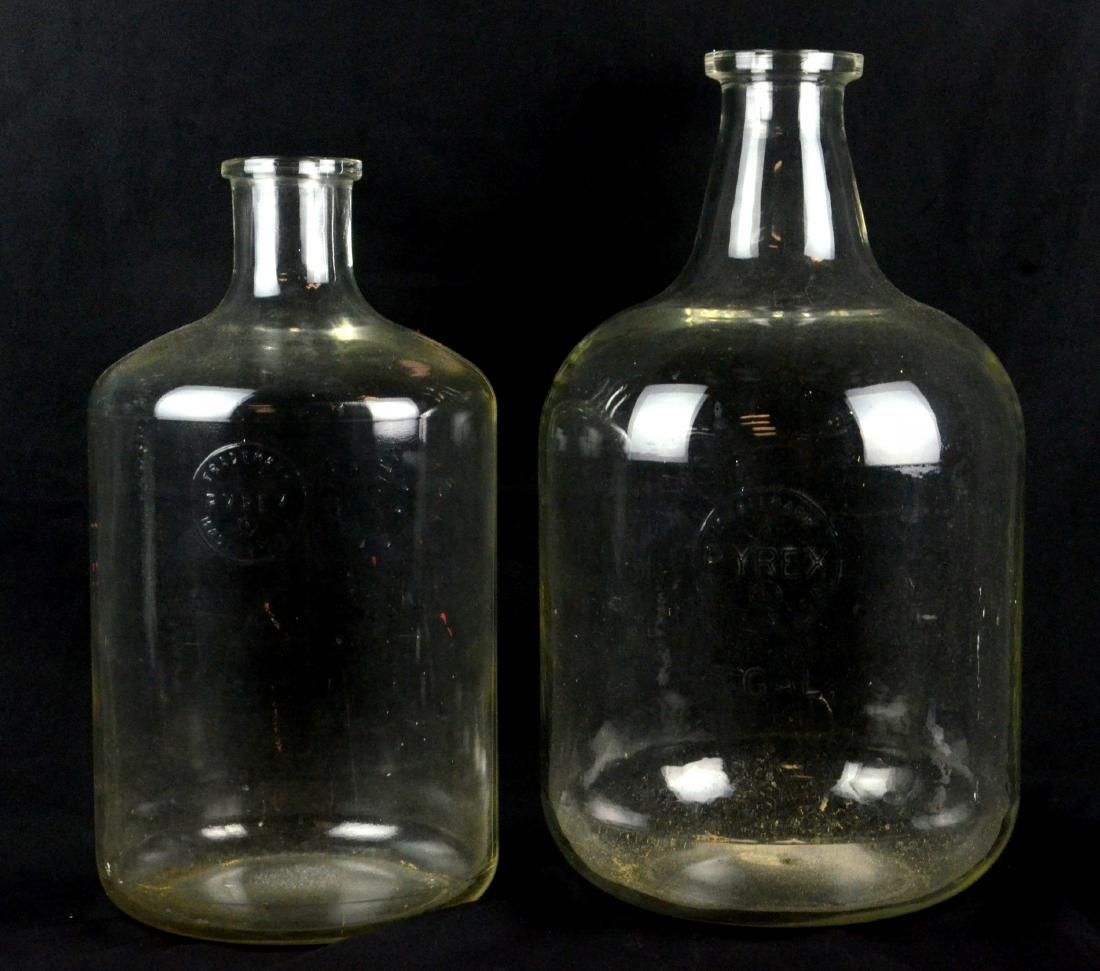 Pr Large Clear Pyrex Jugs: Pr Clear Pyrex Jugs, largest one marked 5 gallons