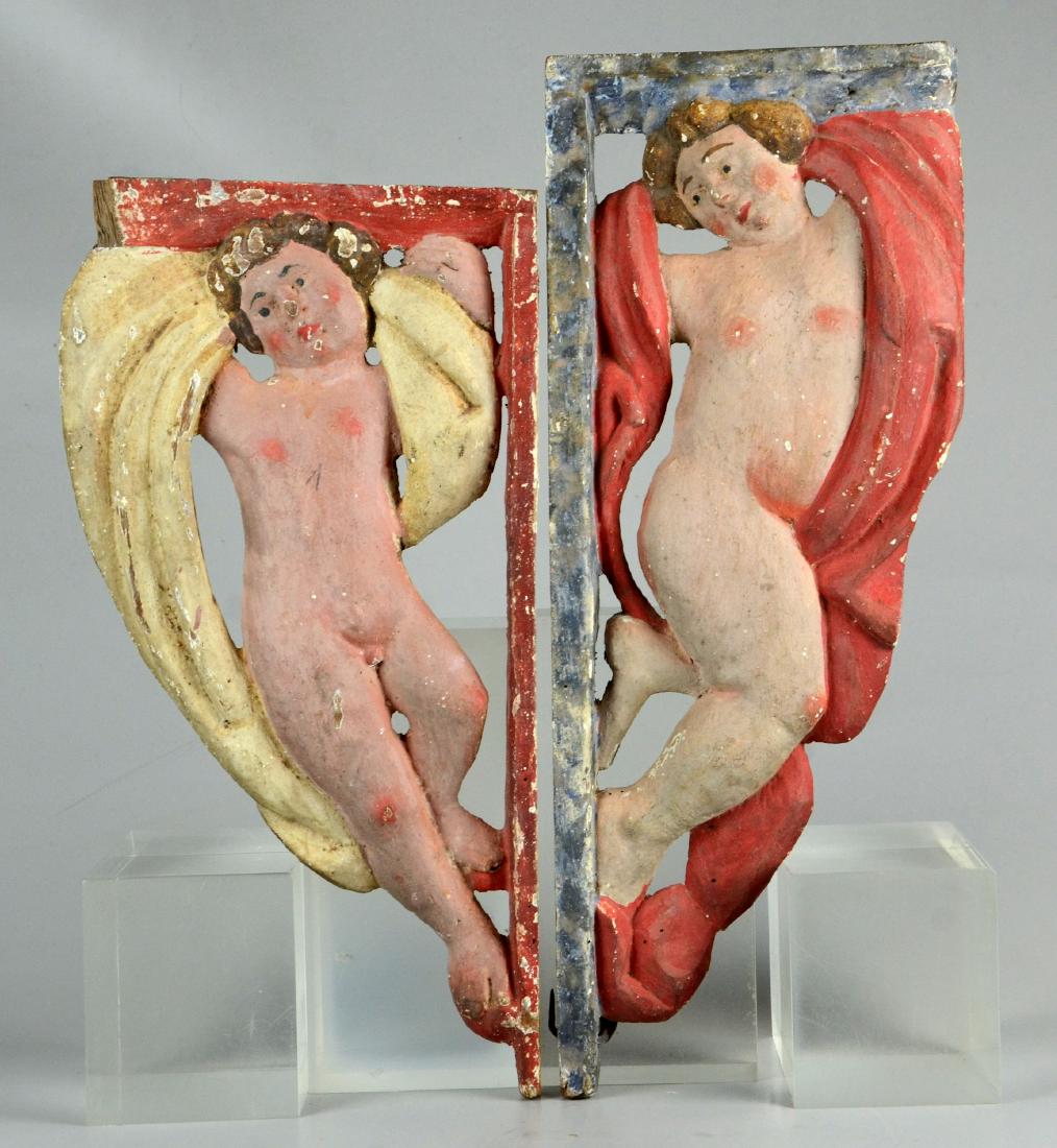 (2) Carved & Painted Cherub Brackets (1 of 3)