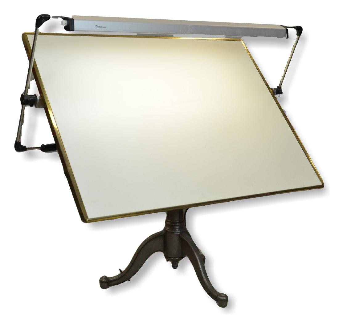 Drafting table, 42 1/2" w, 32" d, 43" h: Modern drafting table, with lighting bar attached, 42 1/2" w, 32" d, 43" h