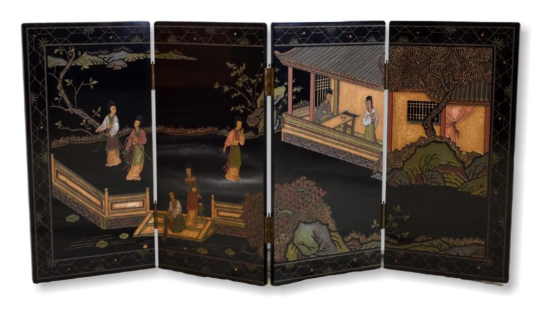 Gilt & Black Lacquered Asian Table Screen (1 of 1)