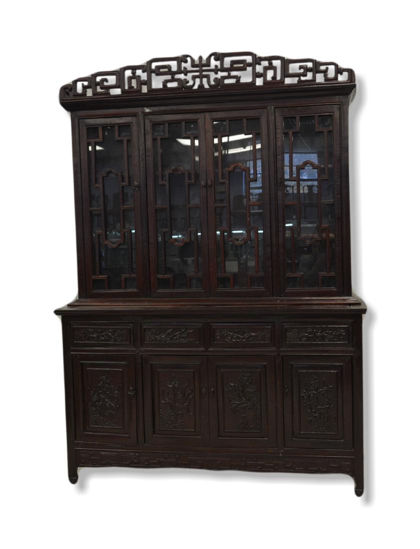 2 pc carved Asian breakfront, 20th c (1 of 2)