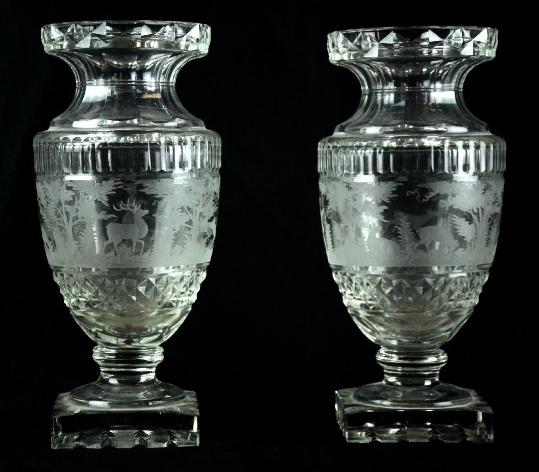 Pr Bohemian Cut Glass Vases (1 of 8)