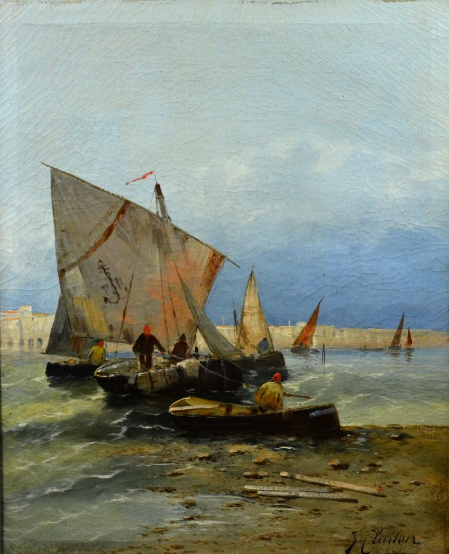 J. Claiton, 19th C German, "Fischerbarken an der (1 of 5)