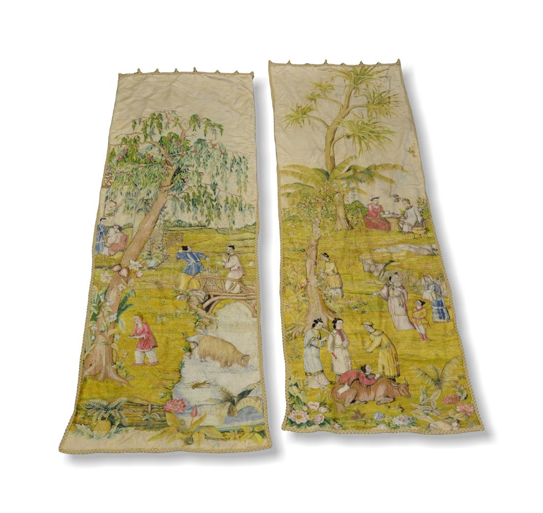 (2) Chinese Embroidered Silk Panels (1 of 2)