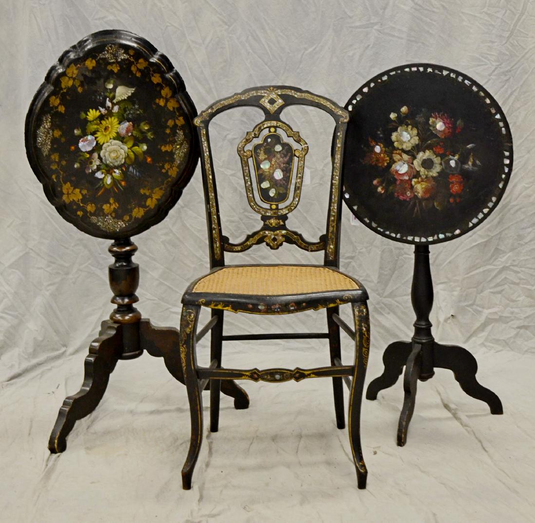 (3) pcs Victorian Gilt and MOP Tables and Chair (1 of 1)