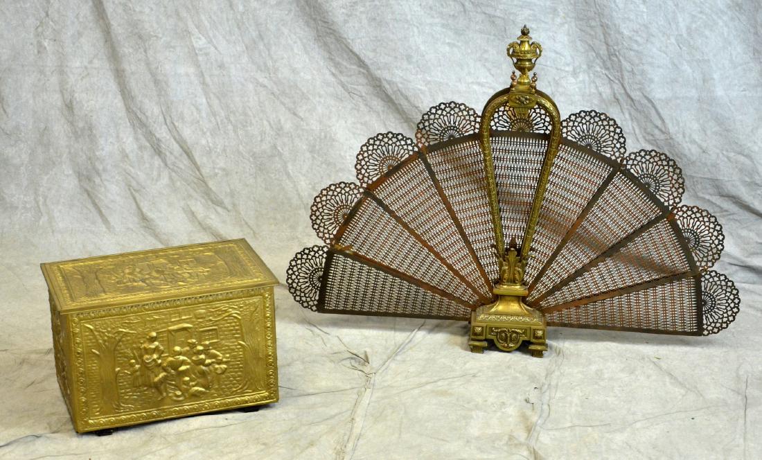 Brass Fireplace Fan & Embossed Kindling Box (1 of 1)