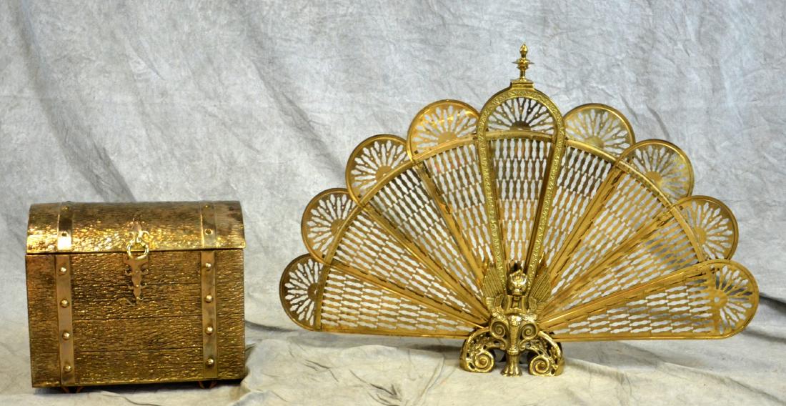 Brass Fireplace Fan & Covered Kindling Box (1 of 1)