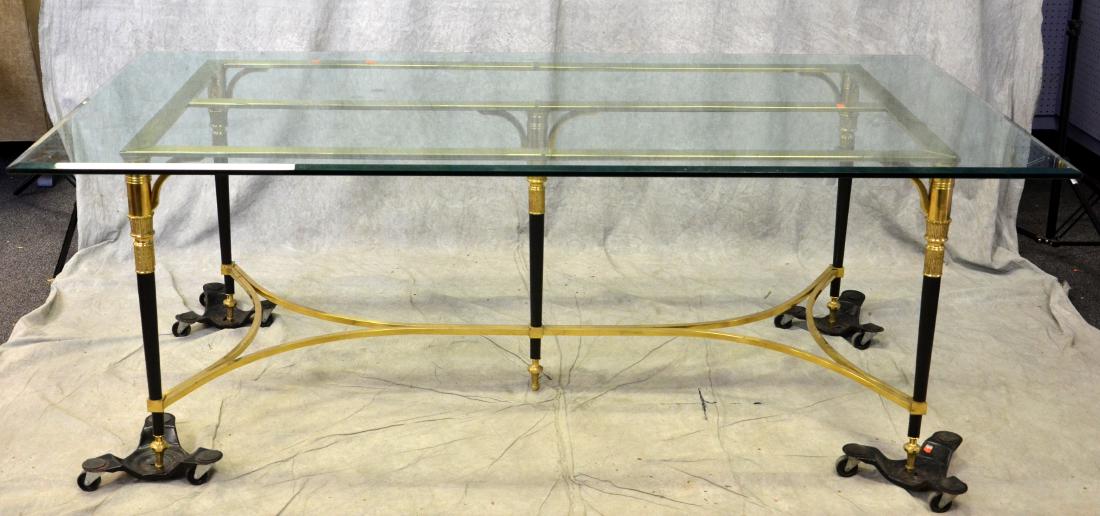 Neoclassical style Brass & glass top dining table attr. (1 of 3)