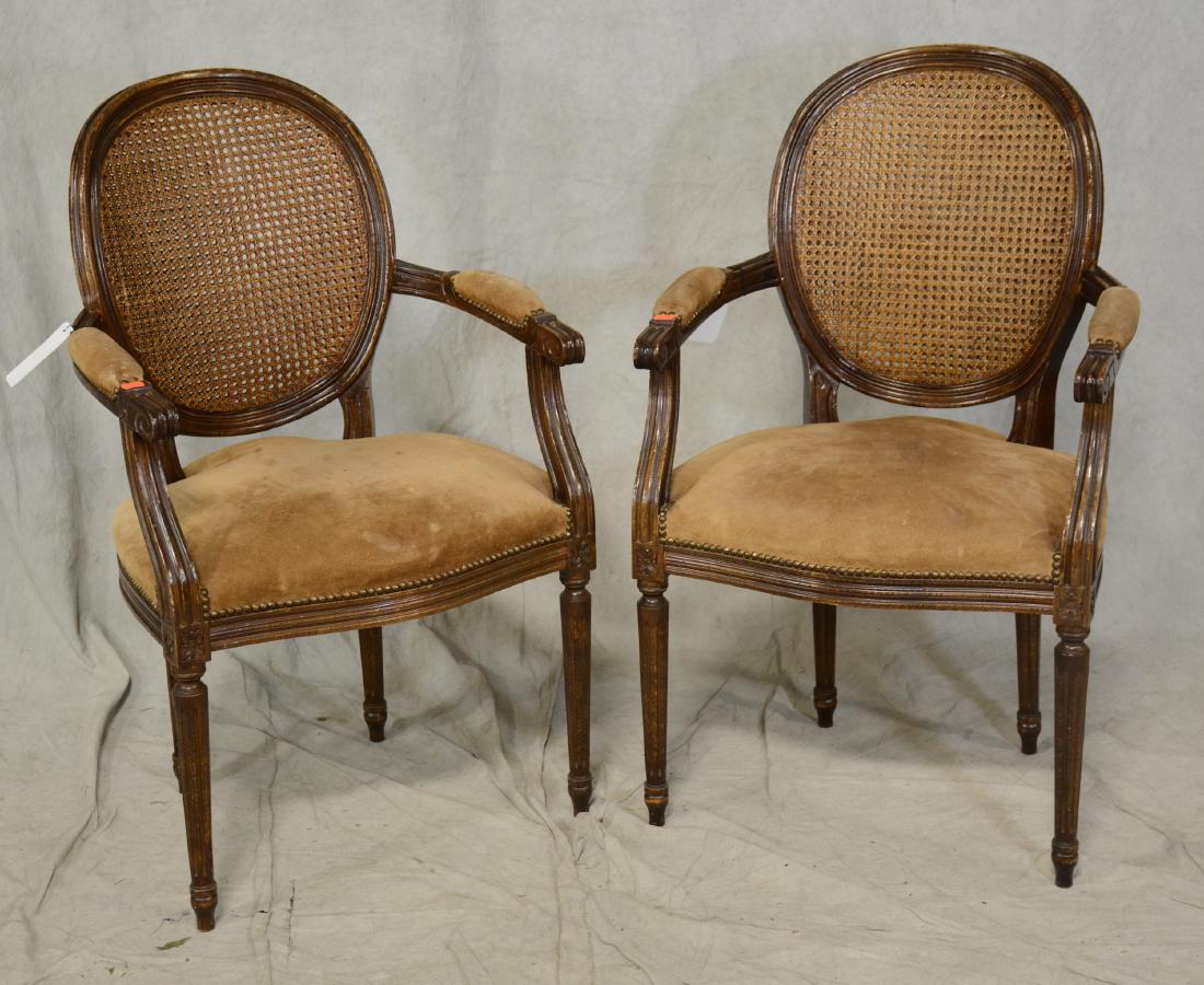 Pair Louis XVI style caned armchairs (1 of 1)