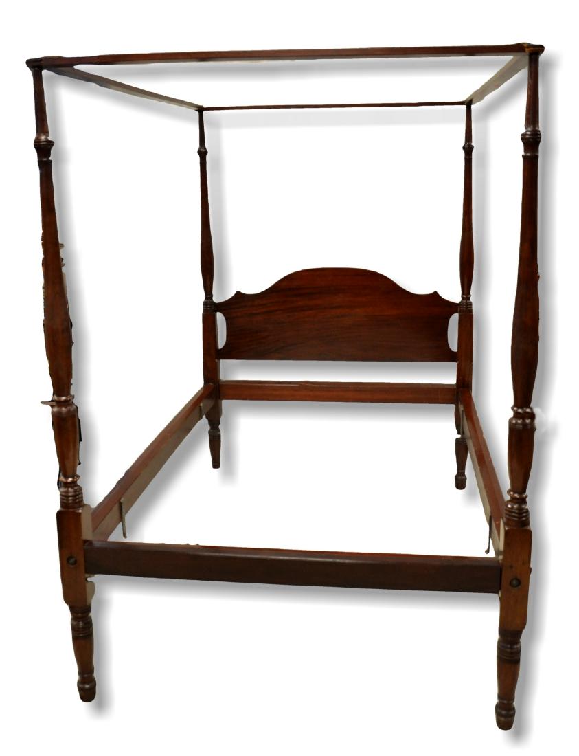 Mahogany Sheraton 4 post flat top canopy bed, double (1 of 1)