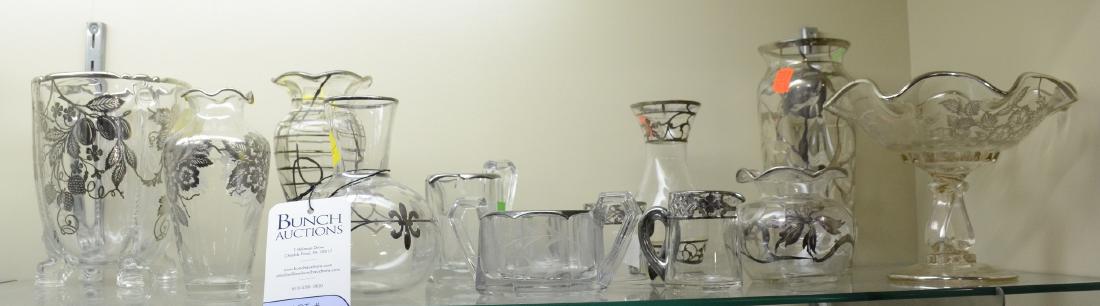 Shelf #26 - Silver Accent Serveware and Decor: Shelf #26 - Silver accent serveware and decor: small carafes, creamers, sugar, vases, footed bowl