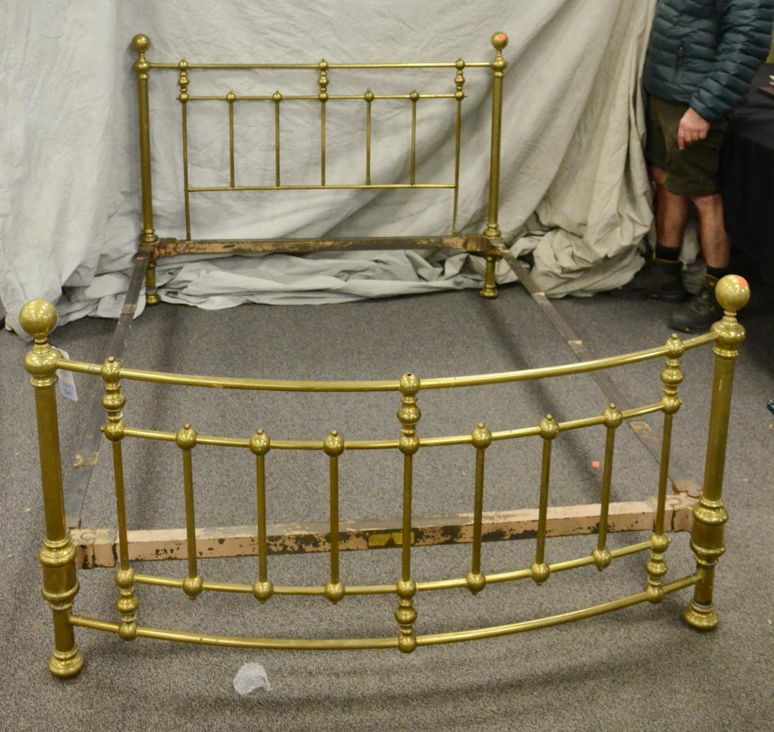 Brass cannon ball bed full size: Brass cannon ball bed full size, bowed out footboard, 41-1/4"h x 54-1/4"w