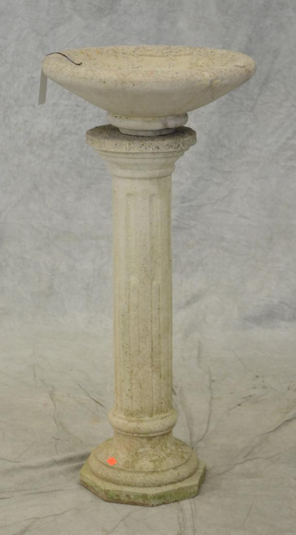 Cement bird bath: Cement bird bath, floral decorated top, columned pedestal, 39"h x 17"diameter