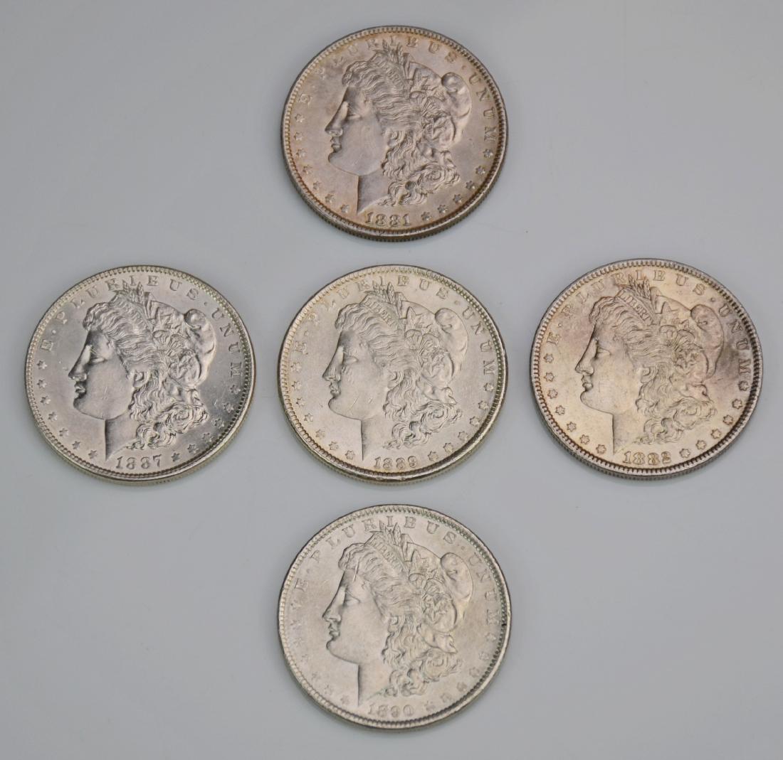 (5) Morgan silver dollars: (5) Morgan silver dollars, 1882, 1881, 1887, 1889, 1890