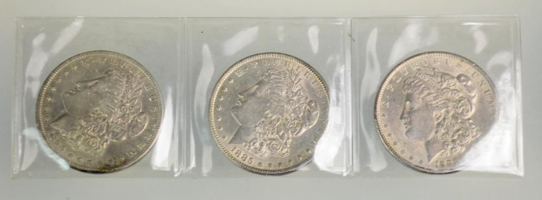 3 Morgan Silver Dollars: 3 Morgan Silver Dollars 1890-5, 1885, 1889