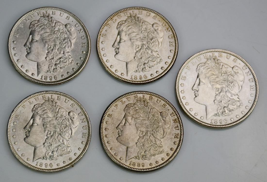 (5) Morgan silver dollars: (5) Morgan silver dollars, 1889, (4) 1896