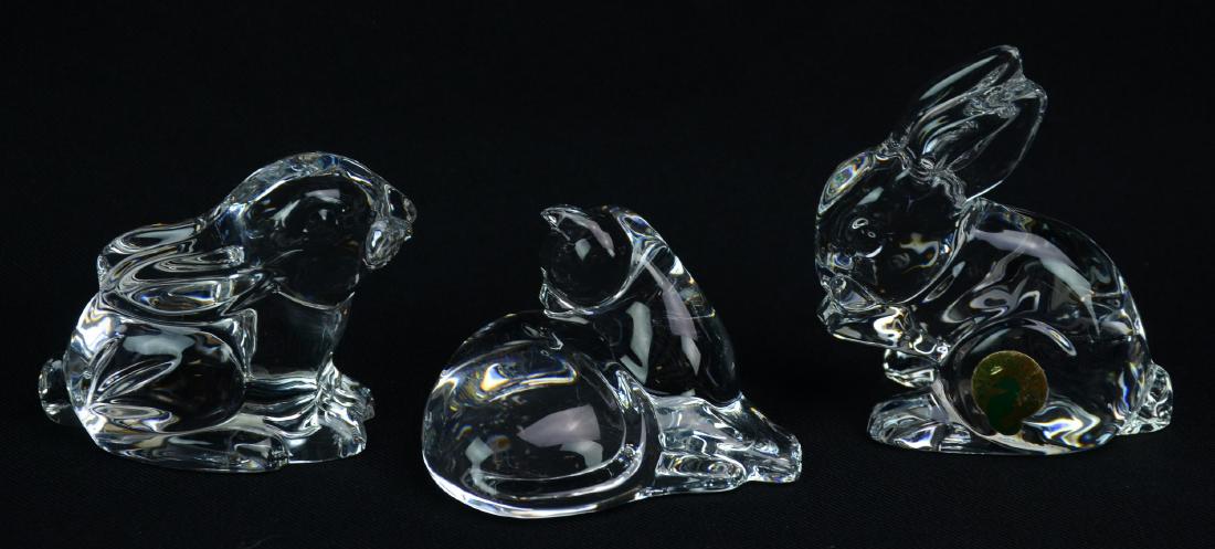 (3) Animal Figures, Baccarat, Waterford: (3) Crystal animal figurines, c/o Baccarat reclining cat, 2 Waterford rabbits