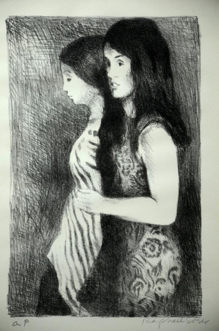Raphael Soyer Lithograph, "Two Girls": Raphael Soyer (American, 1899-1987), lithograph, "Two Girls", pencil signed, artist proof, 14-1/8" x 19-1/8", framed 20-1/4" x 14-1/4", very good condition