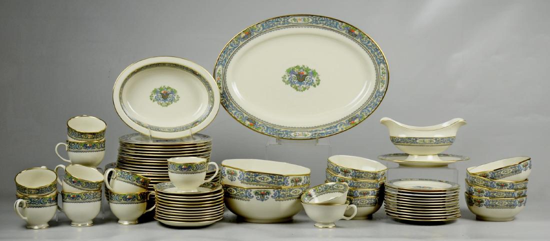 (70) Pcs Lenox Autumn Dinnerware: (70) Pcs Lenox Autumn pattern dinnerware, c/o 12 dinner plates, 11 salad plates, 12 B&B plates, 8 cereal bowls, 2 teacups, 9 coffee cups, 11 saucers, sauce boat with undertray, 2 octagonal serving bow